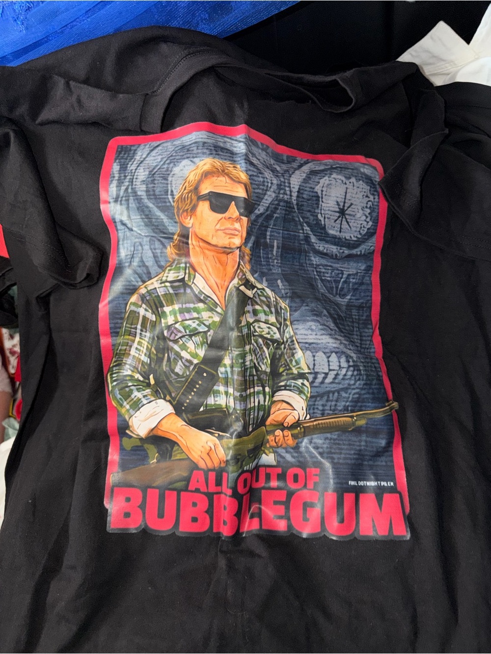 All Out of Bubblegum Black Graphic Tee - Retro Action Design